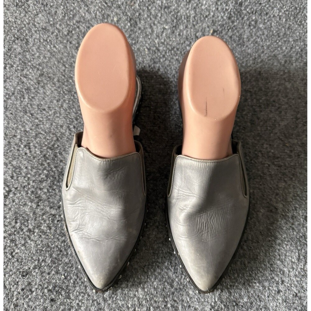 Jenni Kayne Gray Mule Shoes Leather Studded Pointed Toe Slip-On Flat US 37